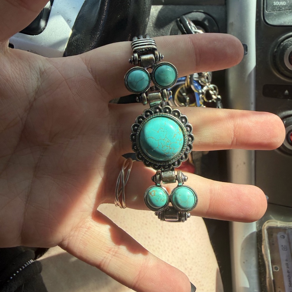 Turquoise Stone Silver-Tone Bracelet - Women's Jewelry